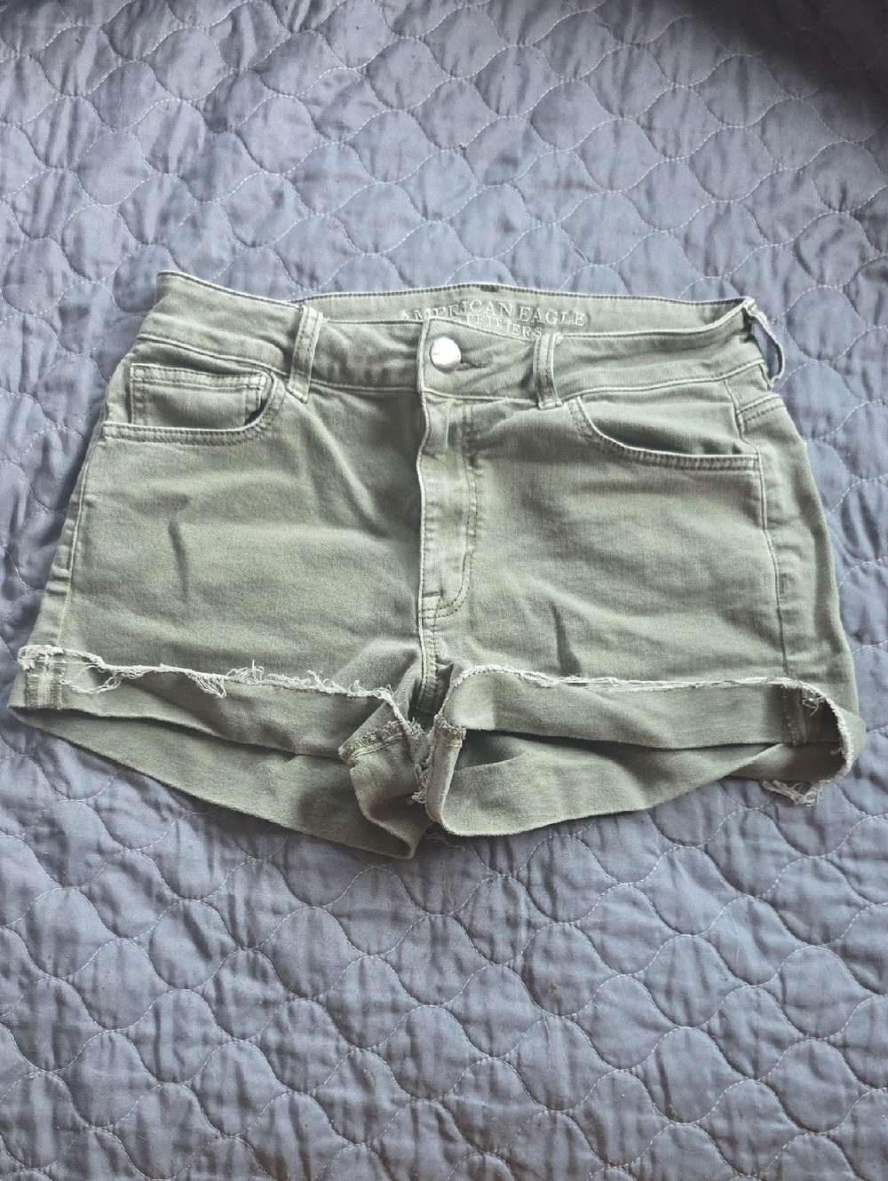 American Eagle Outfitters Hi-Rise Olive Women’s Rolled-Hem Denim Shorts